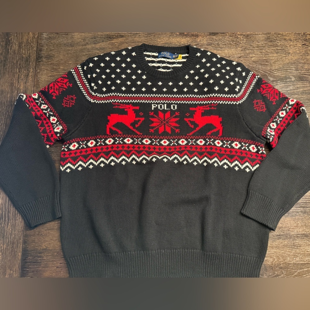 Polo by Ralph Lauren Black & Red Reindeer Holiday Sweater - Picture 2 of 4